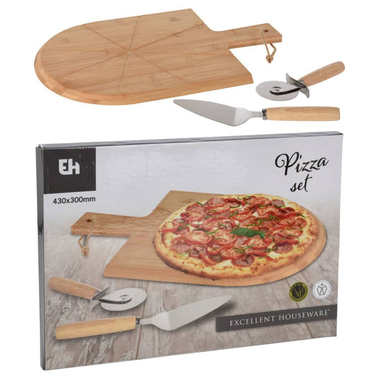 Excellent houseware 3-delige pizzasnijset 43x30 cm bamboe