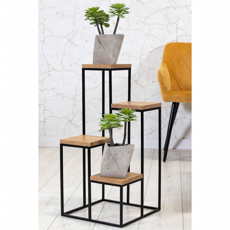 Load image into Gallery viewer, Home Styling Home Styling Plantenstandaard met 4 planken naturel en zwart
