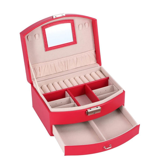 No brand juwelenbox deluxe roze sieradendoosje met spiegel en lade.