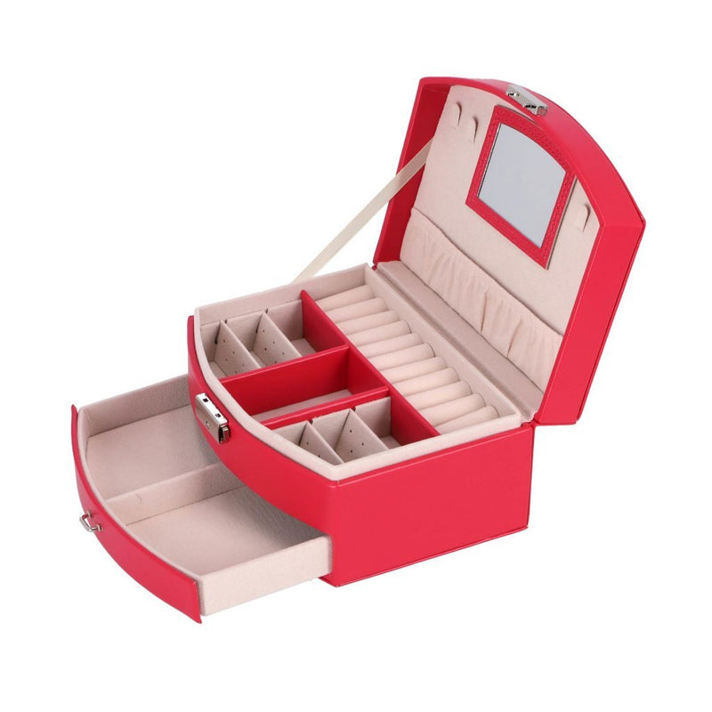 Load image into Gallery viewer, No brand juwelenbox deluxe roze sieradendoosje met spiegel en lade.
