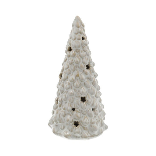 Hbx natural living beeld kerstboom kima h17cm met led wit aardewerk