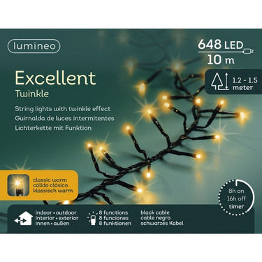 Lumineo led excellent twinkle 648 leds 100 cm zwart warm wit licht