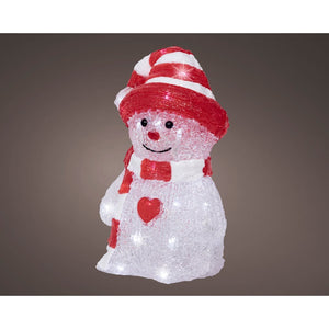 Overige merken decoratie led sneeuwpop 13.3x16.8x25.2 cm acryl rood wit