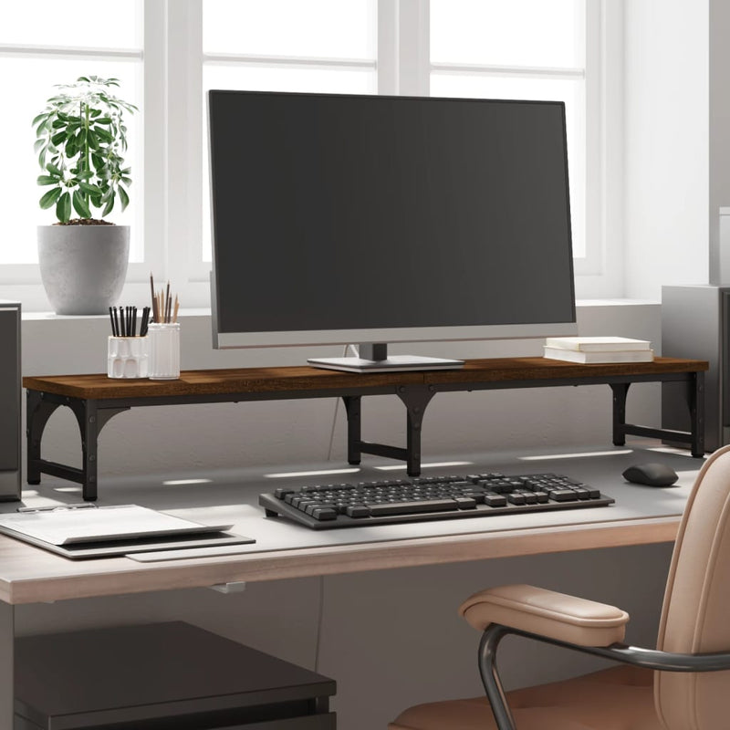 Load image into Gallery viewer, Vidaxl monitorstandaard 105x23x15,5 cm bewerkt hout bruin eikenkleur
