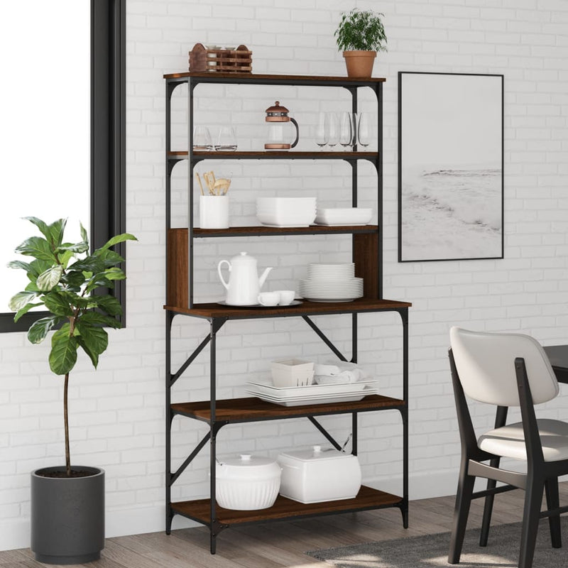 Load image into Gallery viewer, Vidaxl bakkersrek 6-laags 90x40x180 cm bewerkt hout bruin eikenkleur
