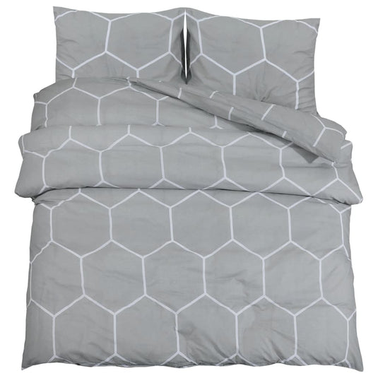 Vidaxl dekbedovertrekset 200x200 cm katoen grijs en wit