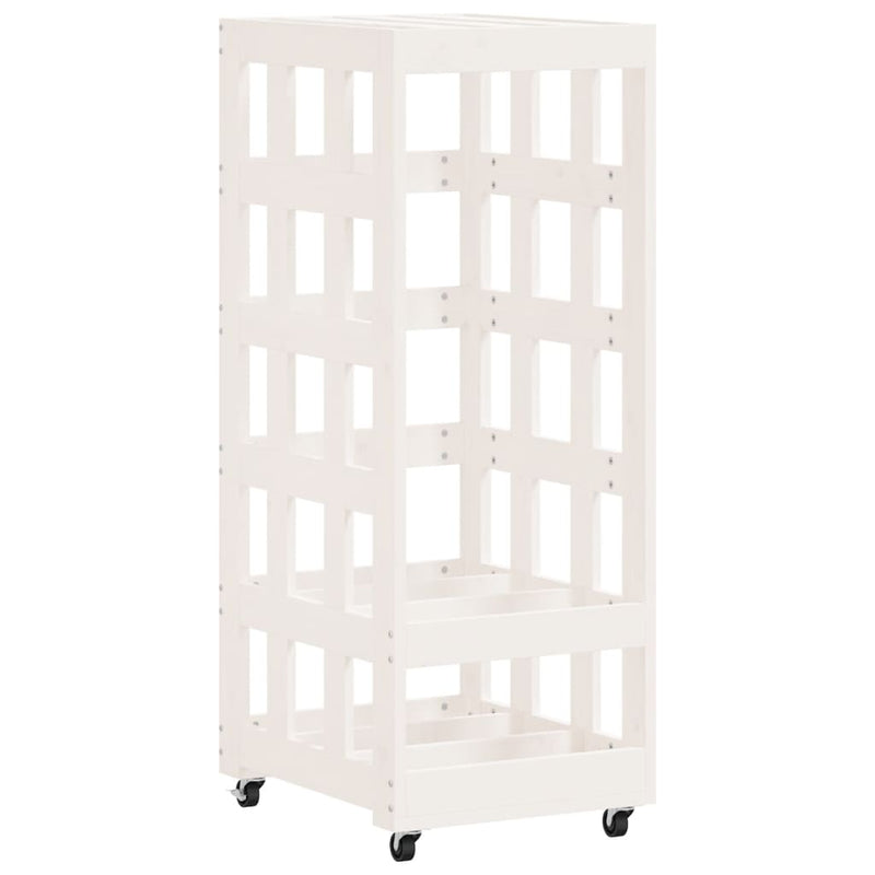 Load image into Gallery viewer, Vidaxl houtblokhouder met wielen 40x49x110 cm massief grenenhout wit
