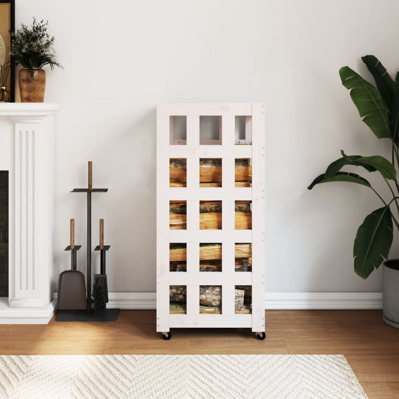 Load image into Gallery viewer, Vidaxl houtblokhouder met wielen 40x49x110 cm massief grenenhout wit

