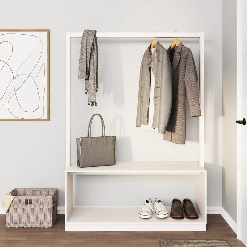 Load image into Gallery viewer, Vidaxl kledingrek schoenenkast 113x40x157,5 cm massief grenenhout wit
