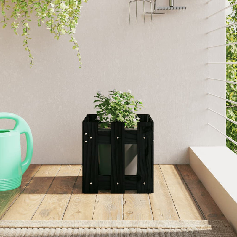 Load image into Gallery viewer, VidaXL Plantenbak met hekontwerp 30x30x30 cm massief grenenhout zwart
