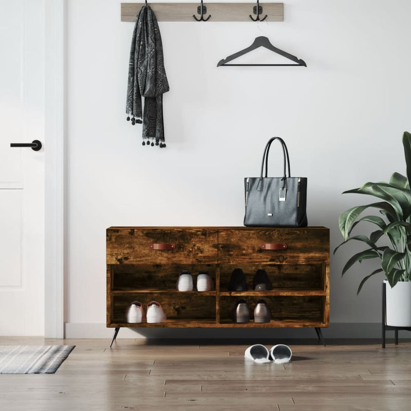 Load image into Gallery viewer, Vidaxl schoenenbank 102x35x55 cm bewerkt hout gerookt eikenkleurig
