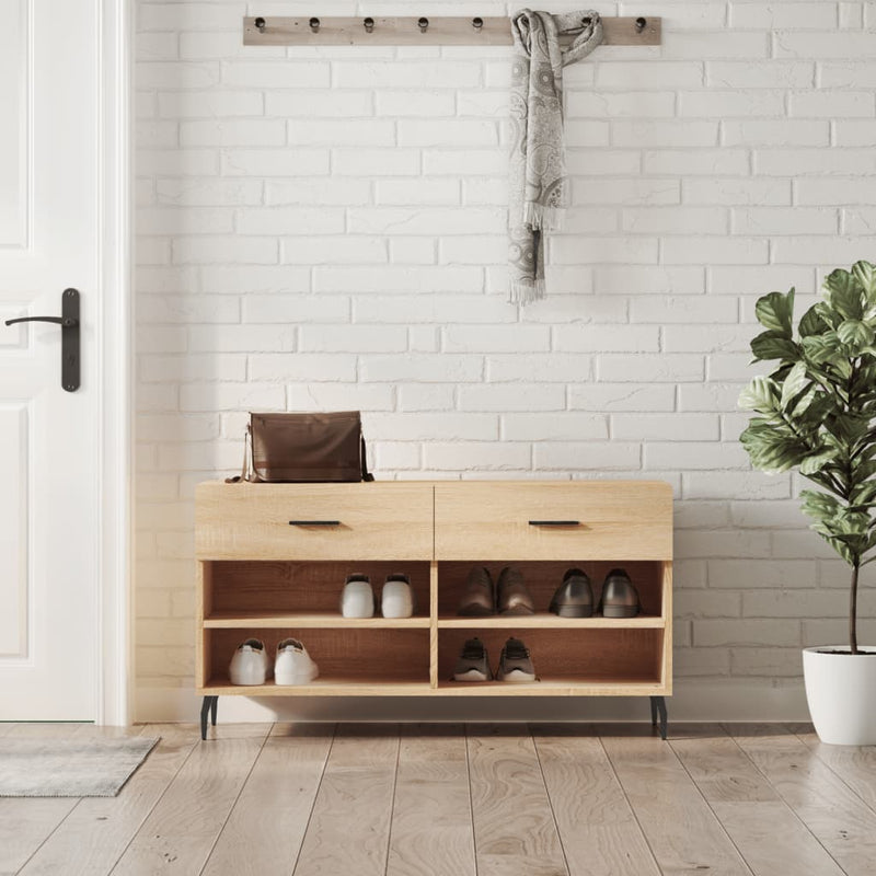 Afbeelding laden in galerijviewer, Vidaxl schoenenbank 102x35x55 cm bewerkt hout sonoma eikenkleurig
