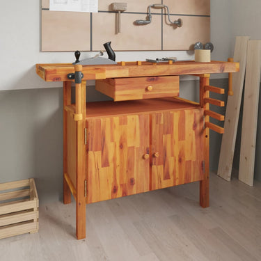 Vidaxl werkbank met lade en bankschroeven 124x52x83 cm massief acaciahout