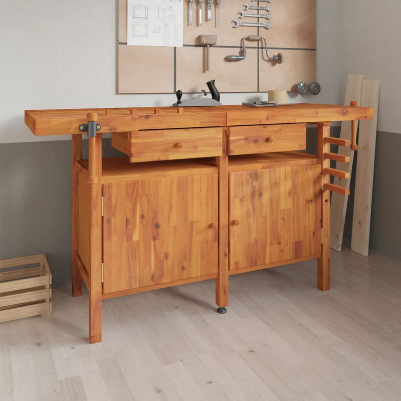 Afbeelding laden in galerijviewer, VidaXL Werkbank met lades en bankschroeven 162x62x83 cm acaciahout
