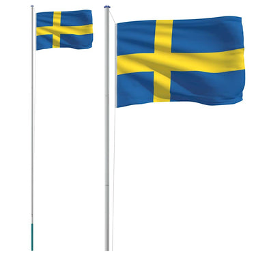 Vidaxl vlag met vlaggenmast zweden 6,08 m aluminium