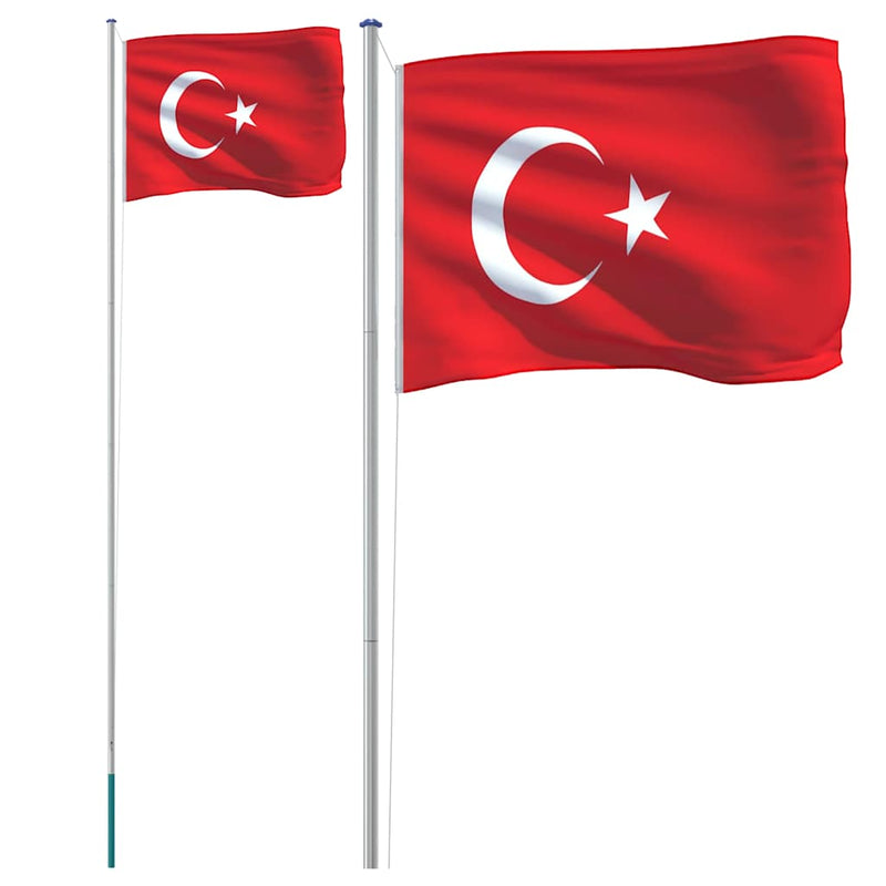 Afbeelding laden in galerijviewer, Vidaxl vlag met vlaggenmast turkije 6,08 m aluminium
