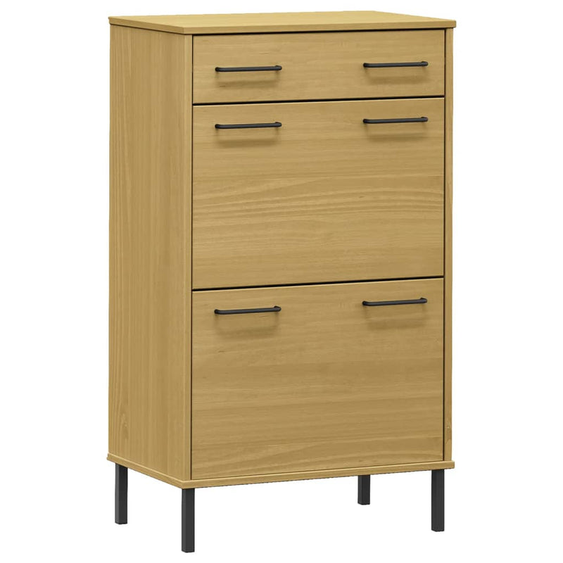 Load image into Gallery viewer, VidaXL Schoenenkast met metalen poten OSLO massief grenenhout bruin
