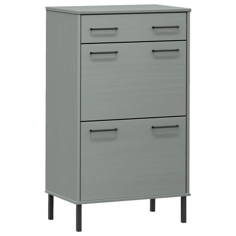 Load image into Gallery viewer, Vidaxl schoenenkast met metalen poten oslo massief grenenhout grijs
