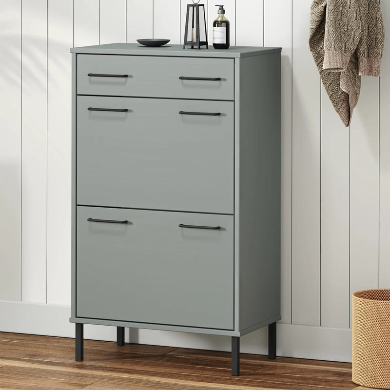 Load image into Gallery viewer, Vidaxl schoenenkast met metalen poten oslo massief grenenhout grijs
