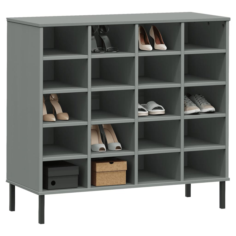 Load image into Gallery viewer, Vidaxl schoenenrek met metalen poten oslo 95x35x86 cm grenen grijs
