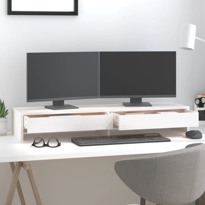 Load image into Gallery viewer, Vidaxl monitorstandaard 100x27x15 cm massief grenenhout wit
