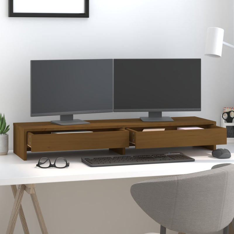 Load image into Gallery viewer, Vidaxl monitorstandaard 100x27x15 cm massief grenenhout honingbruin
