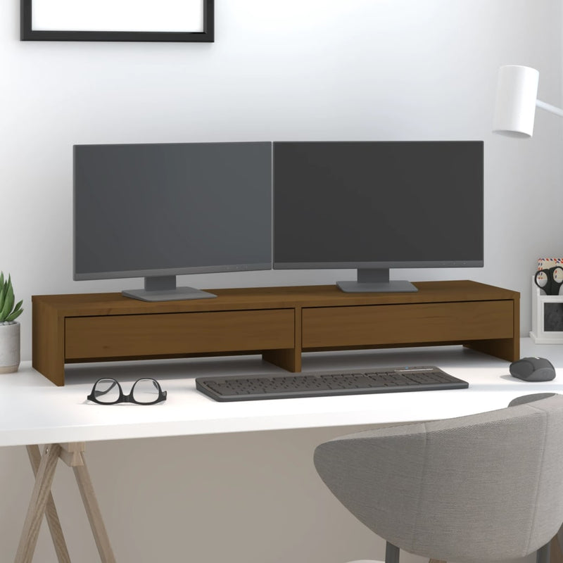 Load image into Gallery viewer, Vidaxl monitorstandaard 100x27x15 cm massief grenenhout honingbruin
