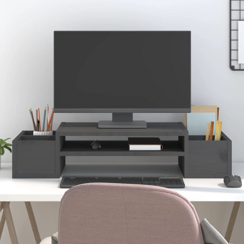 Load image into Gallery viewer, Vidaxl monitorstandaard 70x27,5x15 cm massief grenenhout grijs
