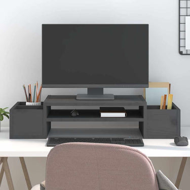 Vidaxl monitorstandaard 70x27,5x15 cm massief grenenhout grijs