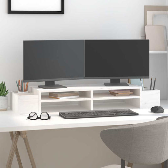 Vidaxl monitorstandaard 100x27,5x15 cm massief grenenhout wit