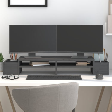 Vidaxl monitorstandaard 100x27,5x15 cm massief grenenhout grijs