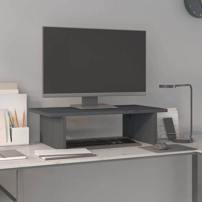 Load image into Gallery viewer, Vidaxl monitorstandaard 50x27x15 cm massief grenenhout grijs
