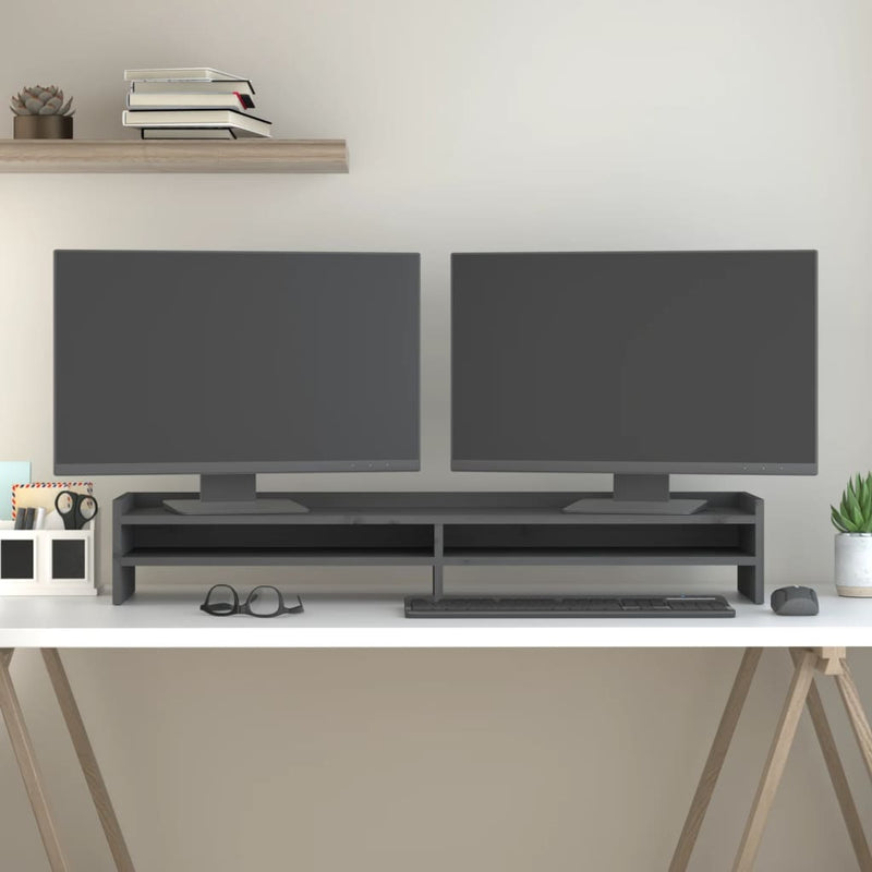 Load image into Gallery viewer, Vidaxl monitorstandaard 100x24x16 cm massief grenenhout grijs
