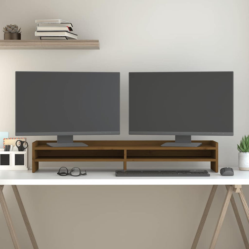 Load image into Gallery viewer, Vidaxl monitorstandaard 100x24x16 cm massief grenenhout honingbruin
