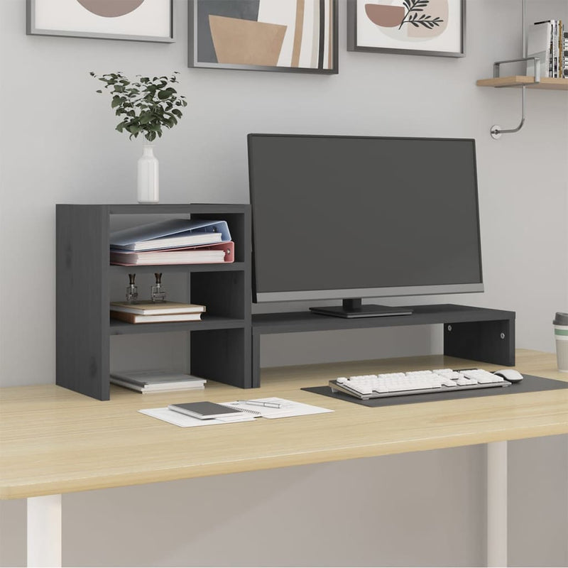 Load image into Gallery viewer, Vidaxl monitorstandaard 81x20x30 cm massief grenenhout grijs
