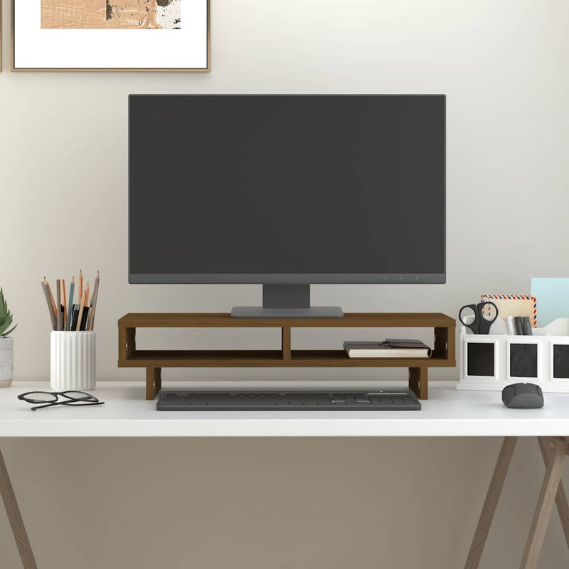 Afbeelding laden in galerijviewer, Vidaxl monitorstandaard 60x27x14 cm massief grenenhout honingbruin
