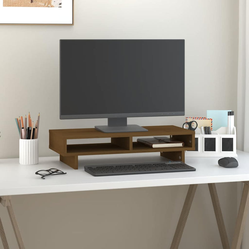 Afbeelding laden in galerijviewer, Vidaxl monitorstandaard 60x27x14 cm massief grenenhout honingbruin
