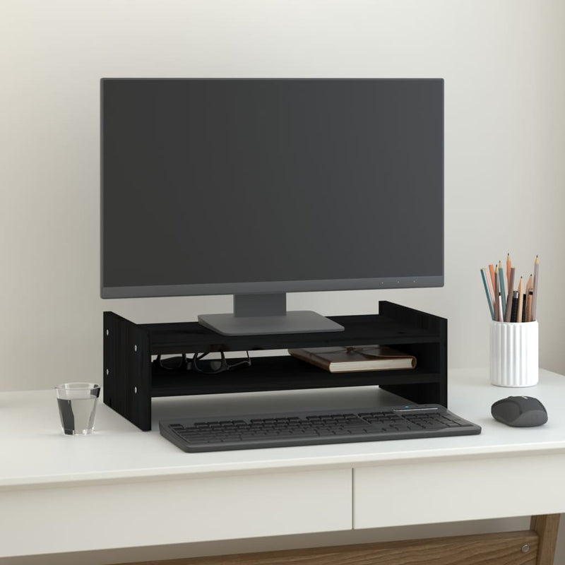Load image into Gallery viewer, Vidaxl monitorstandaard 50x27x15 cm massief grenenhout zwart
