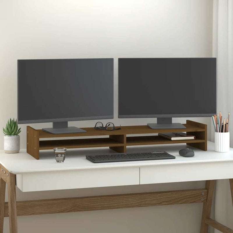 Load image into Gallery viewer, Vidaxl monitorstandaard 100x27x15 cm massief grenenhout honingbruin
