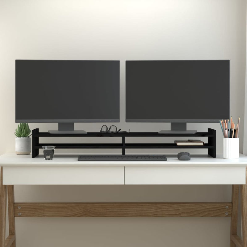 Load image into Gallery viewer, VidaXL Monitorstandaard 100x27x15 cm massief grenenhout zwart
