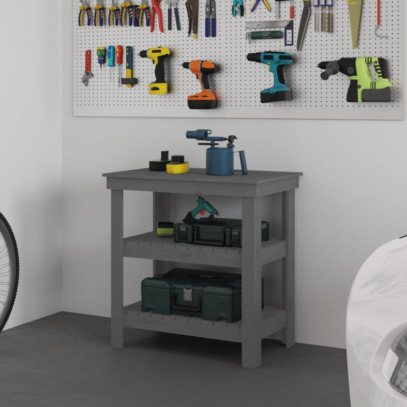 Load image into Gallery viewer, Vidaxl werkbank 78,5x50x80 cm massief grenenhout grijs

