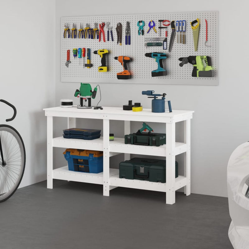 Load image into Gallery viewer, Vidaxl werkbank 142,5x50x80 cm massief grenenhout wit
