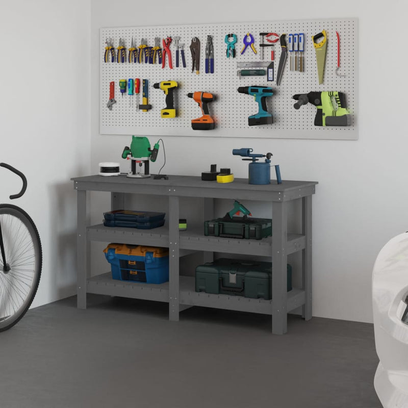 Load image into Gallery viewer, Vidaxl werkbank 142,5x50x80 cm massief grenenhout grijs
