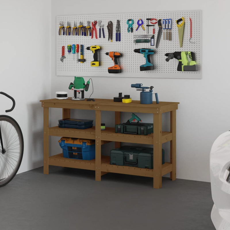 Load image into Gallery viewer, Vidaxl werkbank 142,5x50x80 cm massief grenenhout honingbruin
