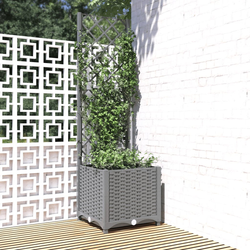Load image into Gallery viewer, Vidaxl plantenbak met latwerk 40x40x136 cm polypropeen lichtgrijs

