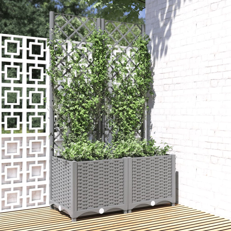 Load image into Gallery viewer, Vidaxl plantenbak met latwerk 80x40x136 cm polypropeen lichtgrijs

