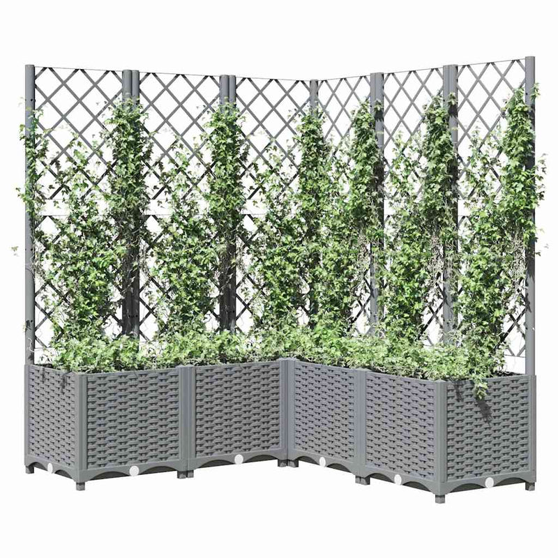 Load image into Gallery viewer, Vidaxl plantenbak met latwerk 120x120x136 cm polypropeen lichtgrijs
