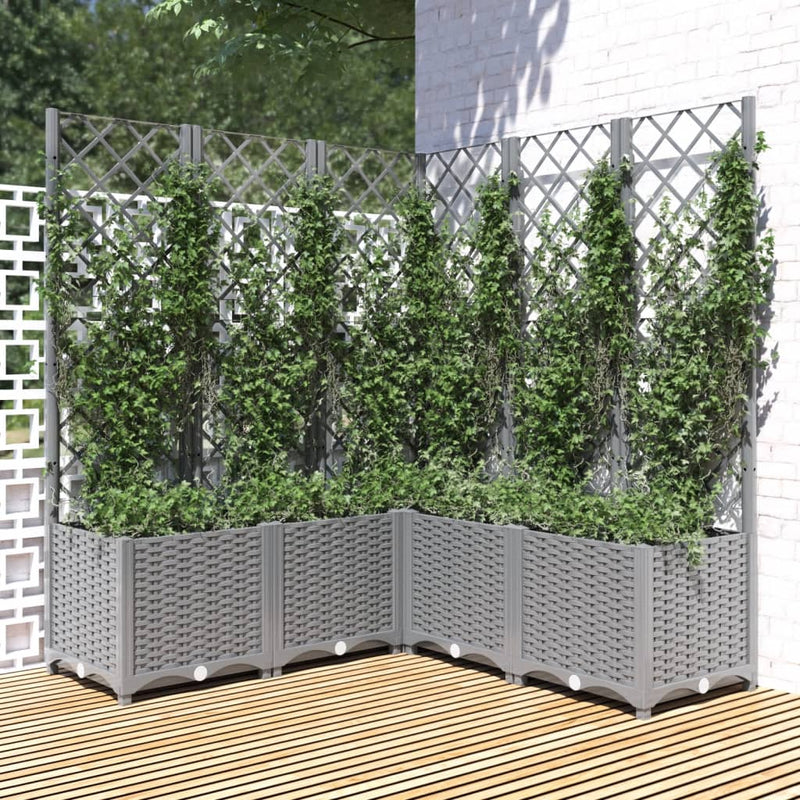 Load image into Gallery viewer, Vidaxl plantenbak met latwerk 120x120x136 cm polypropeen lichtgrijs
