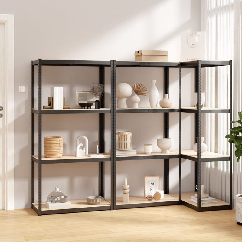 Load image into Gallery viewer, VidaXL Opbergrek 4-laags 3 st staal bewerkt hout antracietkleurig

