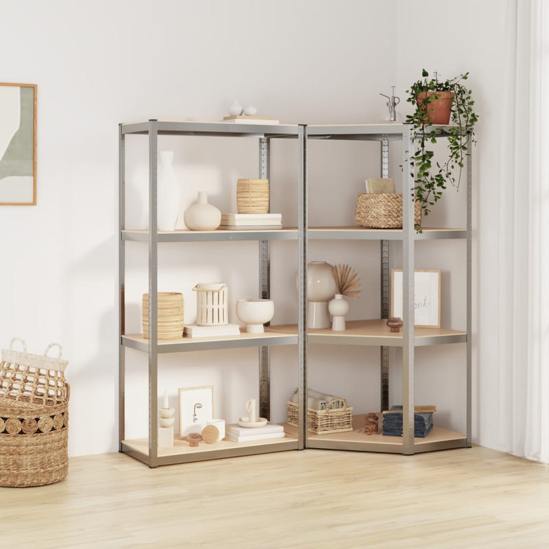 Load image into Gallery viewer, VidaXL Opbergrek 4-laags 2 st staal bewerkt hout zilverkleurig
